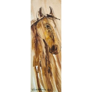 Mashkoor Raza, 12 x 36 Inch, Oil on Canvas, Horse Painting, AC-MR-576